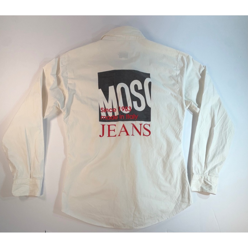 Moschino Jeans Vintage White Graphic Back Button Down Shirt Made in Italy XXL